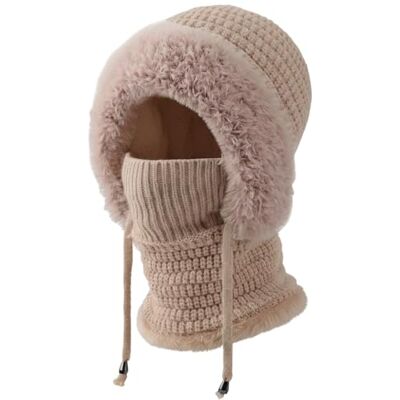 DRESHOW Wintermützen für Damen Balaclava Strickmütze Skull Cap mit Kordelzug Warmer Kapuzenschal Mütze DRESHOW Wintermützen für Damen Balaclava Strickmütze Skull Cap mit Kordelzug Warmer Kapuzenschal Mütze
