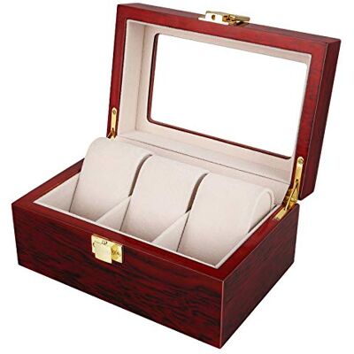 Uten Uhrenbox Holz für 3 Fächern, Aufbewahrungsbox Uhren Klavierlack Oberfläche, Herausnehmbare Uhrenkissen, transparente Glasabdeckung, Geeignetes Herren, Damen Uten Uhrenbox Holz für 3 Fächern, Aufbewahrungsbox Uhren Klavierlack Oberfläche, Herausnehmbare Uhrenkissen, transparente Glasabdeckung, Geeignetes Herren, Damen