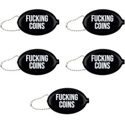 FISURA – Ovale Münzbörse aus Gummi “F*cking Coins” in Schwarz. Retro-Geldbörse mit Kette, kleine Unisex Tasche für die Hosentasche, originelle Geschenkidee. 5 Stück. FISURA – Ovale Münzbörse aus Gummi “F*cking Coins” in Schwarz. Retro-Geldbörse mit Kette, kleine Unisex Tasche für die Hosentasche, originelle Geschenkidee. 5 Stück.