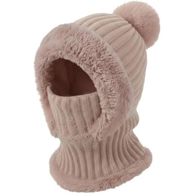 DRESHOW Wintermützen für Damen Balaclava Strickmütze Skull Cap mit Kordelzug Warmer Kapuzenschal Mütze DRESHOW Wintermützen für Damen Balaclava Strickmütze Skull Cap mit Kordelzug Warmer Kapuzenschal Mütze