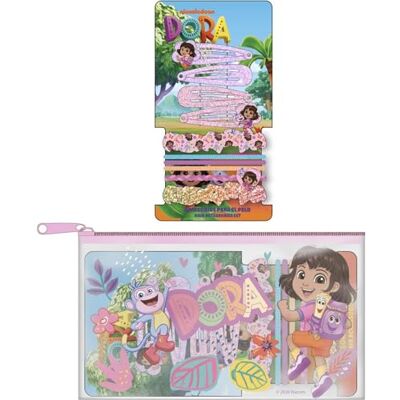 CERDÁ LIFE'S LITTLE MOMENTS Dora die Entdeckerin Beauty-Set Set mit Pinzetten, Strumpfbändern und Scrunchies in Etui mit Verschluss Bunte Haar-Accessoires für Kinder CERDÁ LIFE'S LITTLE MOMENTS Dora die Entdeckerin Beauty-Set Set mit Pinzetten, Strumpfbändern und Scrunchies in Etui mit Verschluss Bunte Haar-Accessoires für Kinder