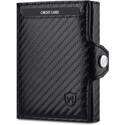 VON HEESEN Slim Wallet mit XXL Münzfach & RFID-Schutz Leder Geldbeutel Mini Geldbörse für Herren und Damen Kartenetui Echtleder Karten Portemonnaie klein Kreditkartenetui Carbon-Schwarz VON HEESEN Slim Wallet mit XXL Münzfach & RFID-Schutz Leder Geldbeutel Mini Geldbörse für Herren und Damen Kartenetui Echtleder Karten Portemonnaie klein Kreditkartenetui Carbon-Schwarz