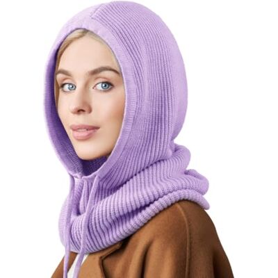 DRESHOW Wintermützen für Damen Balaclava Strickmütze Skull Cap mit Kordelzug Warmer Kapuzenschal Mütze DRESHOW Wintermützen für Damen Balaclava Strickmütze Skull Cap mit Kordelzug Warmer Kapuzenschal Mütze