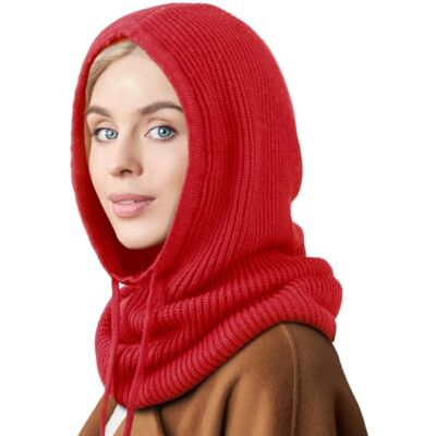 DRESHOW Wintermützen für Damen Balaclava Strickmütze Skull Cap mit Kordelzug Warmer Kapuzenschal Mütze DRESHOW Wintermützen für Damen Balaclava Strickmütze Skull Cap mit Kordelzug Warmer Kapuzenschal Mütze