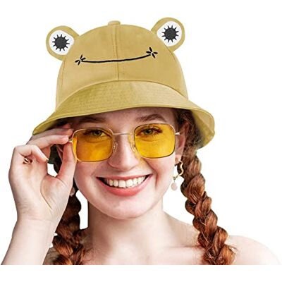 SAOROPEB Frosch Hut für Erwachsene Teenager, niedlicher Frosch Eimer Hut, Baumwolle Eimer Hut Lustige Hut Fischerhut für Männer Frauen, Khaki, Medium SAOROPEB Frosch Hut für Erwachsene Teenager, niedlicher Frosch Eimer Hut, Baumwolle Eimer Hut Lustige Hut Fischerhut für Männer Frauen, Khaki, Medium