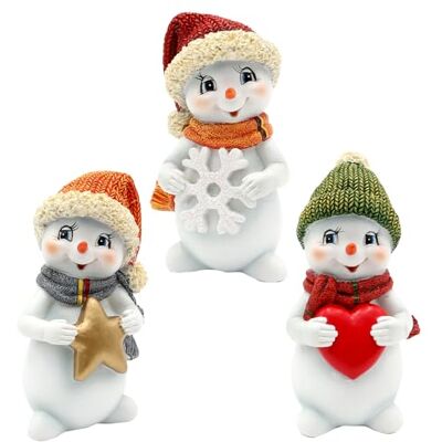Dekohelden24 Schneekinder Schneemänner als 3er Set mit Mütze und Schal in rot, grün und orange, stehend mit Stern, Schneeflocke und Herz, L/B/H 6 x 5 x 11 cm Dekohelden24 Schneekinder Schneemänner als 3er Set mit Mütze und Schal in rot, grün und orange, stehend mit Stern, Schneeflocke und Herz, L/B/H 6 x 5 x 11 cm