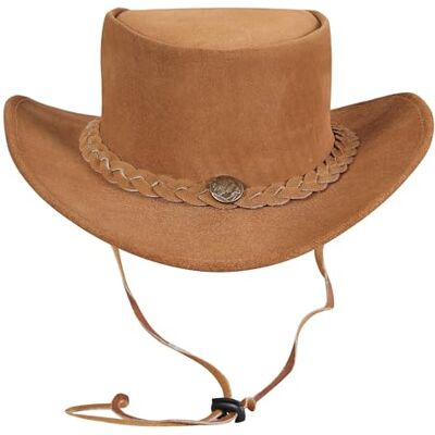 URBAN 5884 Cowboyhut aus echtem Leder Wildleder, Western-Hut aus Rindsleder mit Verstellbarer Krempe und Kinnriemen Tan, XL URBAN 5884 Cowboyhut aus echtem Leder Wildleder, Western-Hut aus Rindsleder mit Verstellbarer Krempe und Kinnriemen Tan, XL