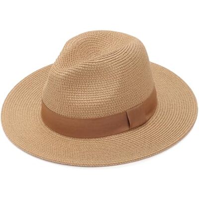 DRESHOW Damen Panama Hut Breiter Krempe Stroh Sommer Fedora Strohhut Panama Aufrollen Hut Strand Rollbar UV Sonnenhut UPF 50 + DRESHOW Damen Panama Hut Breiter Krempe Stroh Sommer Fedora Strohhut Panama Aufrollen Hut Strand Rollbar UV Sonnenhut UPF 50 +