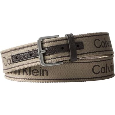 Calvin Herren Gürtel Short Round Buckle Webbing 3,5cm mit Branding, Braun (Fossil/Antique Silver), 110 cm Calvin Herren Gürtel Short Round Buckle Webbing 3,5cm mit Branding, Braun (Fossil/Antique Silver), 110 cm