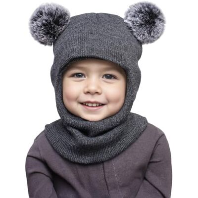 DRESHOW Kinder Wintermütze Warme Schal Schlupfmütze Strickmütze Baby Babymütze mit Bommel, Winddichte Kinder-Balaclava, Weiches Dehnbares Strickgewebe, Baby Warme Outdoor-Mütze DRESHOW Kinder Wintermütze Warme Schal Schlupfmütze Strickmütze Baby Babymütze mit Bommel, Winddichte Kinder-Balaclava, Weiches Dehnbares Strickgewebe, Baby Warme Outdoor-Mütze