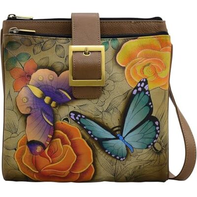 Anna by Anuschka Reise-Organizer aus echtem Leder, 3 Fächer, handbemaltes Original-Kunstwerk, Floraler Parad, Einheitsgröße Anna by Anuschka Reise-Organizer aus echtem Leder, 3 Fächer, handbemaltes Original-Kunstwerk, Floraler Parad, Einheitsgröße