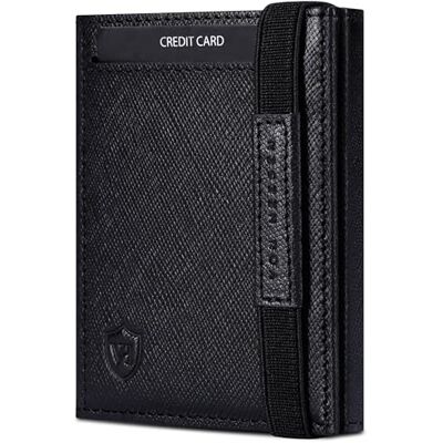 VON HEESEN Slim Wallet mit RFID Schutz Geldbörse Herren klein Mini Geldbeutel Damen Portmonee Kartenetui Echtleder Karten Portemonnaie Leder Kreditkartenetui Saffiano Schwarz VON HEESEN Slim Wallet mit RFID Schutz Geldbörse Herren klein Mini Geldbeutel Damen Portmonee Kartenetui Echtleder Karten Portemonnaie Leder Kreditkartenetui Saffiano Schwarz