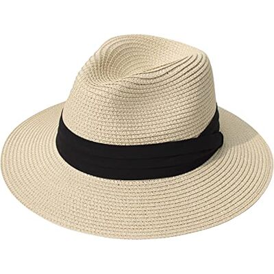 DRESHOW Damen Panama Hut Breiter Krempe Stroh Sommer Fedora Strohhut Panama Aufrollen Hut Strand Rollbar UV Sonnenhut UPF 50 + DRESHOW Damen Panama Hut Breiter Krempe Stroh Sommer Fedora Strohhut Panama Aufrollen Hut Strand Rollbar UV Sonnenhut UPF 50 +