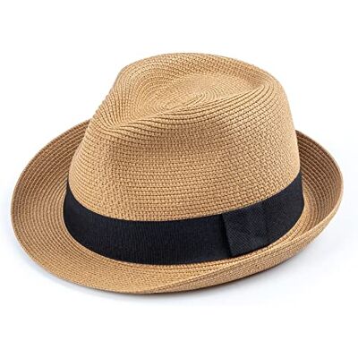 DRESHOW Damen Panama Hut Breiter Krempe Stroh Sommer Fedora Strohhut Panama Aufrollen Hut Strand Rollbar UV Sonnenhut UPF 50 + DRESHOW Damen Panama Hut Breiter Krempe Stroh Sommer Fedora Strohhut Panama Aufrollen Hut Strand Rollbar UV Sonnenhut UPF 50 +