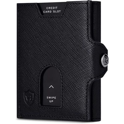 VON HEESEN Slim Wallet mit RFID Schutz Geldbörse Herren klein Mini Geldbeutel Damen Portmonee Kartenetui Echtleder Karten Portemonnaie Leder Kreditkartenetui Schwarz Saffiano VON HEESEN Slim Wallet mit RFID Schutz Geldbörse Herren klein Mini Geldbeutel Damen Portmonee Kartenetui Echtleder Karten Portemonnaie Leder Kreditkartenetui Schwarz Saffiano