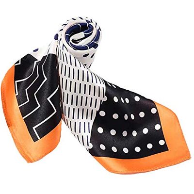 ANDANTINO Schal aus 100% Maulbeerseide, leicht, quadratisch, 53,3 cm, atmungsaktiv, digital bedruckt, mit Geschenkverpackung, Schwarz & Orange Geometrisch, Medium ANDANTINO Schal aus 100% Maulbeerseide, leicht, quadratisch, 53,3 cm, atmungsaktiv, digital bedruckt, mit Geschenkverpackung, Schwarz & Orange Geometrisch, Medium