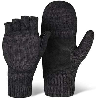 OutdoorEssentials Fingerlose Winterhandschuhe, wandelbare Fäustlinge für Männer und Frauen – warme Strick-Fäustlinge aus Wolle mit Flip-Top OutdoorEssentials Fingerlose Winterhandschuhe, wandelbare Fäustlinge für Männer und Frauen – warme Strick-Fäustlinge aus Wolle mit Flip-Top