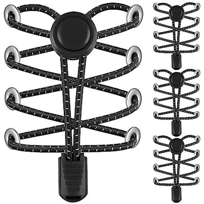 AMLY Elastische Schnürsenkel ohne Binden – 4 Paar, verbessertes Schloss, robuste reflektierende Schnürsenkel für Kinder und Erwachsene (Schwarz-schwarz-schwarz-schwarz) AMLY Elastische Schnürsenkel ohne Binden – 4 Paar, verbessertes Schloss, robuste reflektierende Schnürsenkel für Kinder und Erwachsene (Schwarz-schwarz-schwarz-schwarz)