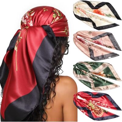 DRESHOW 90x90cm Große Quadratische Schals für Damen 4 Stück Seide Kopftuch Bandanas Haartuch Halstuch Haarschmuck DRESHOW 90x90cm Große Quadratische Schals für Damen 4 Stück Seide Kopftuch Bandanas Haartuch Halstuch Haarschmuck