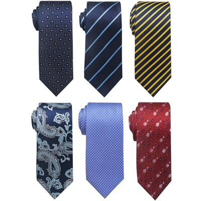 Passabin Krawatte für Herren Krawatte Gewebte Jacquard Krawatten Set 6 Stück, Blau gestreift, blaues Paisleymuster, Gold gestreift, rote Blume, blauer Punkt, 2.95 inches*57.5 inches Passabin Krawatte für Herren Krawatte Gewebte Jacquard Krawatten Set 6 Stück, Blau gestreift, blaues Paisleymuster, Gold gestreift, rote Blume, blauer Punkt, 2.95 inches*57.5 inches