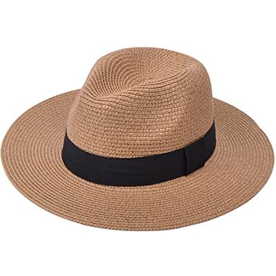 DRESHOW Damen Panama Hut Breiter Krempe Stroh Sommer Fedora Strohhut Panama Aufrollen Hut Strand Rollbar UV Sonnenhut UPF 50 + DRESHOW Damen Panama Hut Breiter Krempe Stroh Sommer Fedora Strohhut Panama Aufrollen Hut Strand Rollbar UV Sonnenhut UPF 50 +