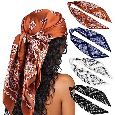 DRESHOW 90x90cm Große Quadratische Schals für Damen 4 Stück Seide Kopftuch Bandanas Haartuch Halstuch Haarschmuck DRESHOW 90x90cm Große Quadratische Schals für Damen 4 Stück Seide Kopftuch Bandanas Haartuch Halstuch Haarschmuck