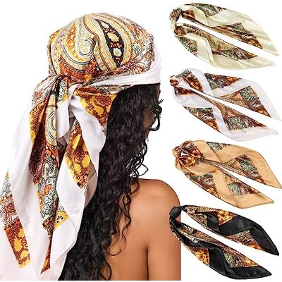 DRESHOW 90x90cm Große Quadratische Schals für Damen 4 Stück Seide Kopftuch Bandanas Haartuch Halstuch Haarschmuck DRESHOW 90x90cm Große Quadratische Schals für Damen 4 Stück Seide Kopftuch Bandanas Haartuch Halstuch Haarschmuck