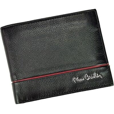 Pierre Cardin Herren-Brieftasche aus zerkleinertem Leder mit Kartenfächern, Münzfach, roter Henkel, Elegant, elegant Pierre Cardin Herren-Brieftasche aus zerkleinertem Leder mit Kartenfächern, Münzfach, roter Henkel, Elegant, elegant