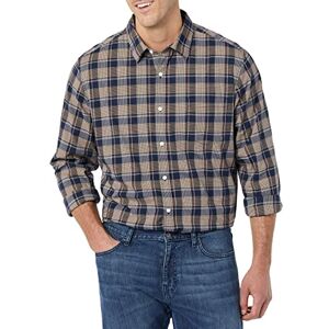 Amazon Herren Langärmeliges Business Hemd aus Popeline Normale Passform, Gold Marineblau Kariert, XL Amazon Herren Langärmeliges Business Hemd aus Popeline Normale Passform, Gold Marineblau Kariert, XL