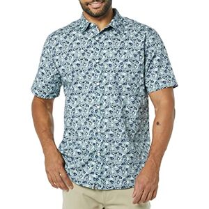 Amazon Herren Kurzärmeliges Hemd aus Popeline, Schmale Passform, Blau Floral, XXL Amazon Herren Kurzärmeliges Hemd aus Popeline, Schmale Passform, Blau Floral, XXL
