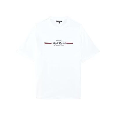 Tommy Hilfiger Herren T-Shirt Kurzarm Chest Stripe Tee Rundhalsausschnitt, Weiß (White), XXL Tommy Hilfiger Herren T-Shirt Kurzarm Chest Stripe Tee Rundhalsausschnitt, Weiß (White), XXL