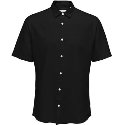 Only & Sons Herren Hemd Kurzarm Slim Fit Hemdkragen modernes Sommer Oberteil, Farben:Schwarz-3, Größe Hemd:S Only & Sons Herren Hemd Kurzarm Slim Fit Hemdkragen modernes Sommer Oberteil, Farben:Schwarz-3, Größe Hemd:S