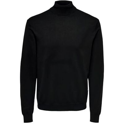 Only & Sons Herren O&S Dünner Rollkragen Strickpullover Langarm Shirt Basic Longsleeve Knitted Sweater ONSWYLER, Farben:Schwarz, Größe Pullover:XS Only & Sons Herren O&S Dünner Rollkragen Strickpullover Langarm Shirt Basic Longsleeve Knitted Sweater ONSWYLER, Farben:Schwarz, Größe Pullover:XS
