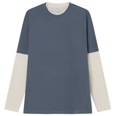 Springfield Basic-T-Shirt, quadratisch, L/S, doppelärmelig, mit Baumstickerei am Saum, Blau, L Springfield Basic-T-Shirt, quadratisch, L/S, doppelärmelig, mit Baumstickerei am Saum, Blau, L