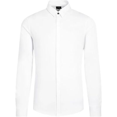 Armani Exchange Men's Long Sleeve Stretch Cotton-Satin Button Up White,XXL Armani Exchange Men's Long Sleeve Stretch Cotton-Satin Button Up White,XXL