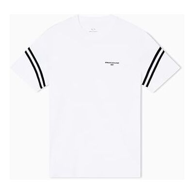 Armani Exchange Men's Striped Sleeve Side Logo Round Collar T-Shirt Off White M Armani Exchange Men's Striped Sleeve Side Logo Round Collar T-Shirt Off White M