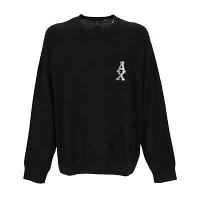 Armani Exchange Men's The Grid, Sustainable, Jacquard Logo Pullover Sweater Black,S Armani Exchange Men's The Grid, Sustainable, Jacquard Logo Pullover Sweater Black,S