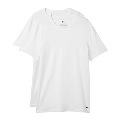 Nike Herren-Unterhemden, Baumwolle, Stretch, kurzärmelig, Rundhalsausschnitt, 2 Stück, Weiss/opulenter Garten, L Nike Herren-Unterhemden, Baumwolle, Stretch, kurzärmelig, Rundhalsausschnitt, 2 Stück, Weiss/opulenter Garten, L
