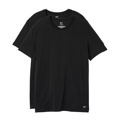 Nike Herren-Unterhemden, Baumwolle, Stretch, kurzärmelig, Rundhalsausschnitt, 2 Stück, Schwarz, Mittel Nike Herren-Unterhemden, Baumwolle, Stretch, kurzärmelig, Rundhalsausschnitt, 2 Stück, Schwarz, Mittel