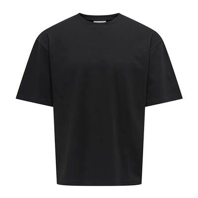 Only & Sons Herren T-Shirt Rundhals Oversize Fit Jersey Shirt Dropped Shoulder Design Top, Farben:Schwarz, Größe:XL Only & Sons Herren T-Shirt Rundhals Oversize Fit Jersey Shirt Dropped Shoulder Design Top, Farben:Schwarz, Größe:XL