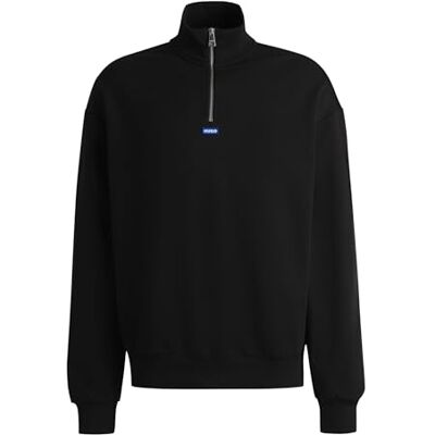 Boss HUGO Herren Neeler Sweatshirt aus Baumwoll-Terry mit Troyerkragen Schwarz001 S Boss HUGO Herren Neeler Sweatshirt aus Baumwoll-Terry mit Troyerkragen Schwarz001 S