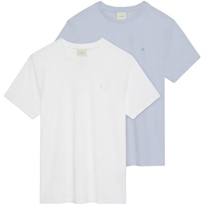 Calvin Herren 2er Pack T-Shirts Kurzarm Stretch Cotton Slim mit Rundhalsausschnitt, Weiß (Bright White/Plein Air), M Calvin Herren 2er Pack T-Shirts Kurzarm Stretch Cotton Slim mit Rundhalsausschnitt, Weiß (Bright White/Plein Air), M