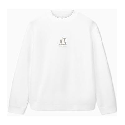 Armani Exchange Men's Long Cuffed Sleeve up, Front Logo Sweatshirt, Off White, S Armani Exchange Men's Long Cuffed Sleeve up, Front Logo Sweatshirt, Off White, S