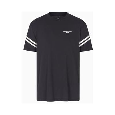 Armani Exchange Men's Striped Sleeve Side Logo Round Collar T-Shirt Blue M Armani Exchange Men's Striped Sleeve Side Logo Round Collar T-Shirt Blue M