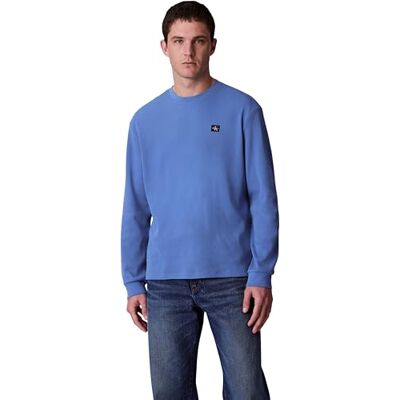 Calvin Herren Langarmshirt Waffle Badge Tee mit Rundhalsausschnitt, Blau (Dull Nile Blue), XS Calvin Herren Langarmshirt Waffle Badge Tee mit Rundhalsausschnitt, Blau (Dull Nile Blue), XS