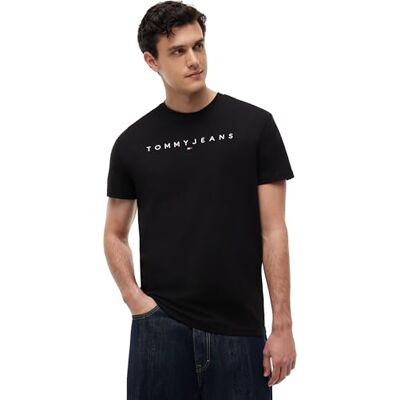 Tommy Jeans TJM Reg Linear Logo Tee EXT Kurzarm-T-Shirt, Herren, Schwarz (Black), M Tommy Jeans TJM Reg Linear Logo Tee EXT Kurzarm-T-Shirt, Herren, Schwarz (Black), M