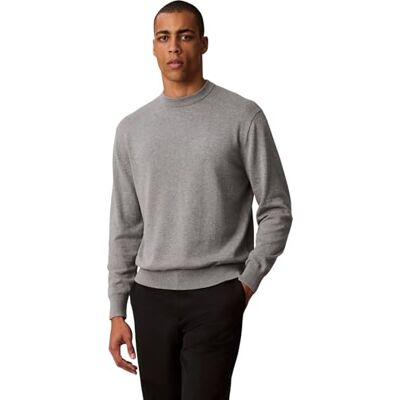 Calvin Herren Pullover Cotton Relaxed mit Rundhalsausschnitt, Grün (Medium Grey Htr), S Calvin Herren Pullover Cotton Relaxed mit Rundhalsausschnitt, Grün (Medium Grey Htr), S