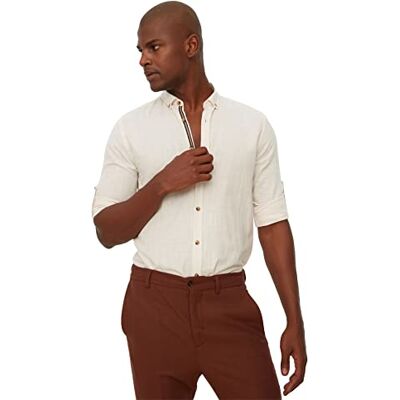 TRENDYOL stein männlicher button revers apolent schlank fit langarm hemd, stein, TRENDYOL stein männlicher button revers apolent schlank fit langarm hemd, stein,