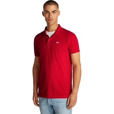 Tommy Jeans Herren Poloshirt Kurzarm Placket Slim Fit, Rot (Red Hot), S Tommy Jeans Herren Poloshirt Kurzarm Placket Slim Fit, Rot (Red Hot), S