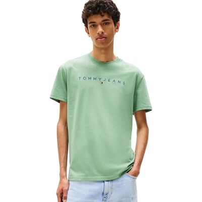 Tommy Jeans Herren TJM Reg Linear Logo Tee EXT Dm0dm17993 S/S T-Shirt, Green (Cloudy Jade Multi), XS EU Tommy Jeans Herren TJM Reg Linear Logo Tee EXT Dm0dm17993 S/S T-Shirt, Green (Cloudy Jade Multi), XS EU